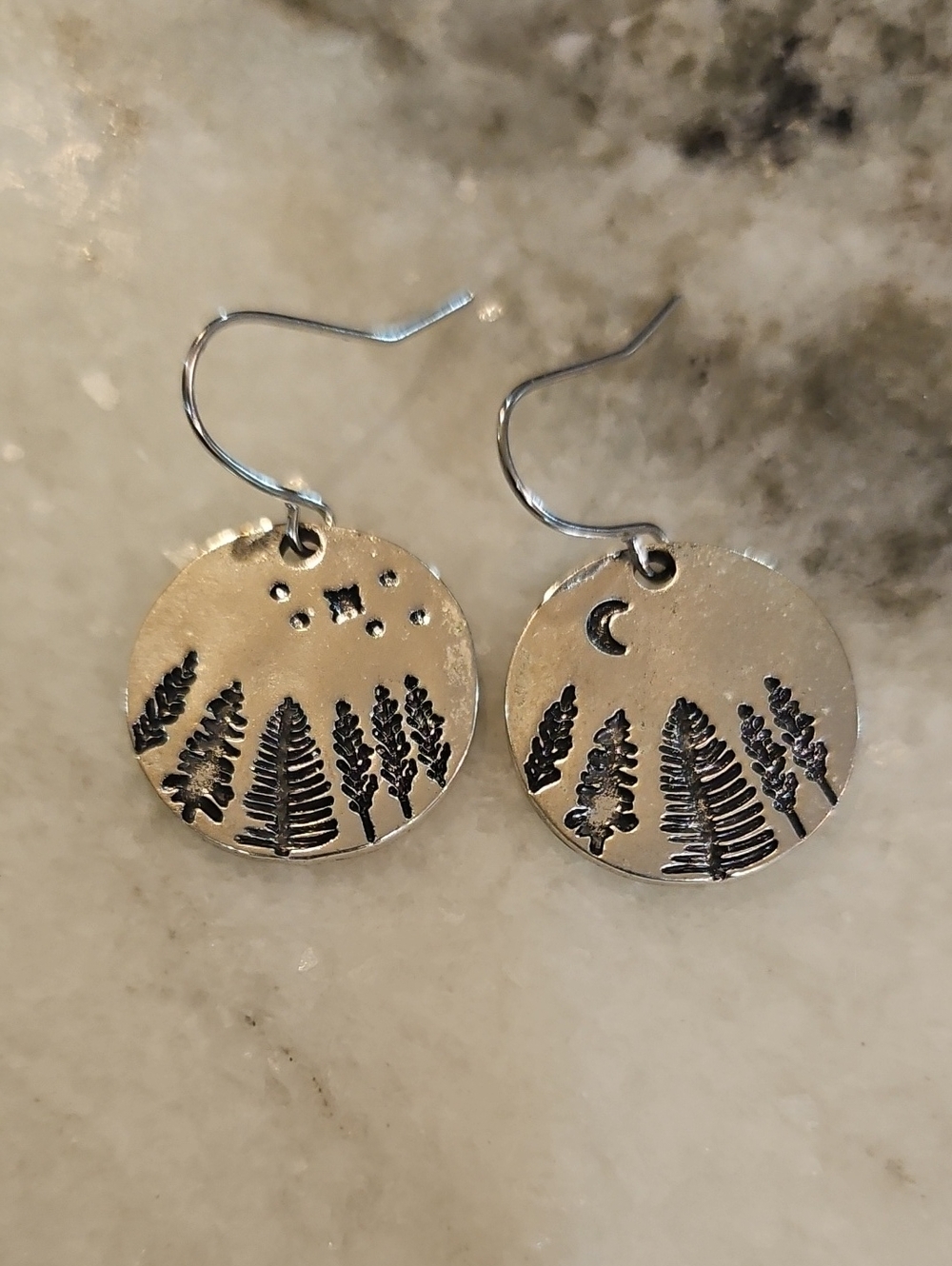 Silver Forest Night Disc Earrings